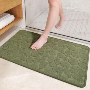 Color&Geometry Quick Dry Thin Bathroom Rugs Fit Under Door- Super Absorbent, Non Slip Rubber Backing, Non Shedding, Washable Green Bath Mat- 20"x32" Small Bath Mats for Bathroom Floor