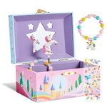 JOYIN Unicorn Jewellery Box for Girls with Mirror, Spinning Unicorn and Unicorn themed Bracelet & Stickers, Musical Box Jewel Storage Case Birthday Presents for Little Girl