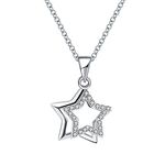 Belons Womens Necklace 925 Sterling Silver AAA Cubic Zirconia Double Stars Pendant Necklace, 18 Inch Chain