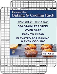 Ultra Cuisine Oven-Safe, Dishwasher-Safe 100% Stainless Steel Cooling and Baking Rack Set, Heavy Duty Tight-Wire Cooling Racks For Baking - 11.5 x 16.5-inch - Set of 2 - Half Sheet Pan Cooling Racks