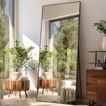 LunaMirror Oversized Full Length Mirrors Large Free Standing Floor Mirror Full Body Wall Mirror for Bedroom Living Room and Entrance, Rectangle Black Frame, 180x76 CM