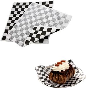 Armastuse 100 Sheets Black and White Checkered Dry Waxed Deli Paper Sheets, Paper Liners for Plasic Food Basket, Wrapping Bread and Sandwiches