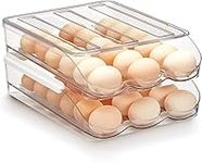 Egg Storage for Fridge,Automatic Rolling Egg Container Tray with Lid,Large Capacity Egg Holder for Refrigerator,Fridge Storage Organizer for Kitchen (2 Layer, 36 Egg Storage)