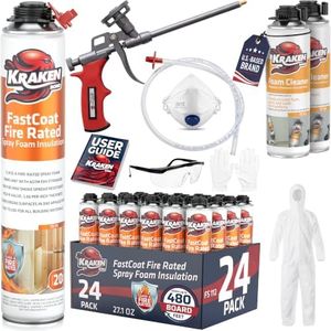 Kraken Bond Fastcoat Fire Rated Spray Foam Insulation Closed Cell in a Can 480 sq ft (24x27.1 oz.) - Wide Polyurethane Spray Foam for Garage Door, Attic, Wall Gun & Cleaner Included, 24 Pack