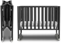 MAMAZING EvoNook 6-in-1 Convertible Mini Crib, 100% New Zealand Solid Wood, 4 Adjustable Mattress Heights, Black with Matttress (Crib with Mattress, Black)
