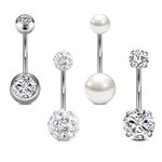 Rajnard Belly Bar 14G 12mm Belly Button Bars Surgical Steel CZ Pearl Diamond Belly Piercing Navel Bar Belly Button Ring Piercing Jewelry for Women Men