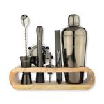 Car-O-Bar Gun Metal Bar Set with Stand | 10 Piece Bartender Kit :Cocktail Shaker, Bar Spoon, Jigger, Muddler, Strainer, Wine & Beer Bottle Opener, 2 Pour Spouts, Tong, Wooden Stand (Gun Metal)