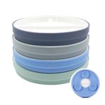 Elk and Friends Kids 6.7” Porcelain White Divided Plates with Silicone Suction Sleeves | Suitable for Babies/Toddlers | Microwave & Dishwasher Safe | Stay Put Dinnerware | Snack Dishes | 4 Pack
