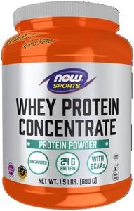 NOW Foods Sports Nutrition, Whey Protein Concentrate, 24 g With BCAAs, Unflavored Powder, 1.5-Pound