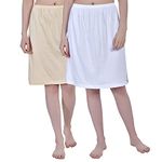 Aimly Women's Cotton Knee Length Skirt - White & Beige (Pack of 2)