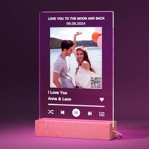 witfox Coloreado Placa Spotify Personalizada con Foto - 11 colores disponibles con QR y Soporte Luminoso ;Regalos para Novios, Novias, Parejas, Aniversario, San Valentín, Christmas-22x15cm