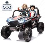 24V 2 Seater Ride on Car for Kids, 4 Wheel Drive Truck with Leather Seat and Remote Control, 24V Battery Powered Off-Road UTV Toy with 4x100W Powerful Engine, 3 Speeds, Bluetooth, LED Lights, Black