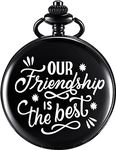 Tiny Tim Classic Black Pocket Watch Emotional Message Engraved Unique Memorable Gift for Men & Women Car Bike Home Key Chain & Key Rings (Our Friendship is Best)