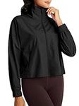 GYM RAINBOW Womens Lightweight Windbreaker Jacket Cropped Full Zip Athletic Rain Jacket Waterproof Running Jacket(#1 Black,Small)