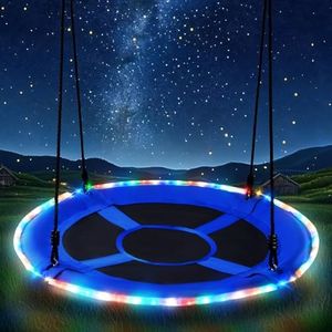 Trekassy 700lbs 40” Saucer Tree Swing with LED Lights for Kids Adults Outdoor 2 Tree Hanging Straps-Blue