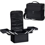 Vanity Case Makeup Storage Box Organiser Travel Train Case Luggage Makeup Case Make Up Beauty Box with Shoulder Strap, Large Size, Black