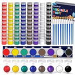 Washable Paint Set for Kids Arts and Crafts,8 Colors 12 Set of Mini Acrylic Paint Strips with 12 Paint Brushes - Non Toxic Children Paint for Home, School, Classroom Party