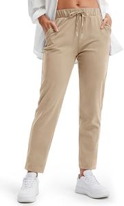 Libin Work Pants for Women 7/8 Ankle Golf Pants 4-Way Stretch Casual Dress Business Teacher Sweatpants with Pockets for Yoga, Athletic, Lounge, Travel, Khaki,S