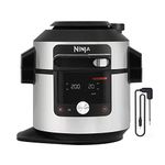 Ninja Foodi MAX Air Fryer Multicooker, Smart Lid, 14 Cooking Functions in 1, 7.5L, Pressure Cooking, Air Frying, Slow Cooking, Grill and More, Digital Probe, Stainless Steel, OL750EU