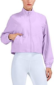 altiland Women's Athletic Running Yoga Gym Track Zip Up Cropped Jackets UPF 50+ Sun Protection Long Sleeve Workout Shirts(Orchid Purple, M)