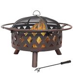 Sunnydaze 30-Inch Bronze Crossweave Wood-Burning Fire Pit - Includes Spark Screen and Fireplace Poker