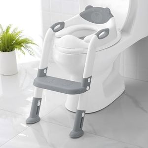 Potty Training Seat with Step Stool Ladder, SKYROKU Potty Training Toilet for Kids Boys Girls Toddlers - Comfortable Safe Potty Seat with Anti-Slip Pads Ladder Grey