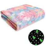 Luminous Kids Blanket, Glow in The Dark Throw Blanket, 150 x 200 cm Soft Flannel Fleece Blanket for Girls, All Seasons Rainbow Blanket for Kids, Cuddly Children's Blanket for Bed, Sofa, Chair