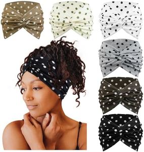 Tobeffect 7 Inches Polka Dots Headbands for Women, Extra Wide Fashion Turban Headband for Women's Hair, Large Thick Hairbands Bandana Head Band Accessories for Wig, Workout, Yoga, Sports