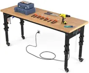 YITAHOME Adjustable Workbench 60" L X 24" W Work Bench for Garage W/Pegboard & Power Outlets Heavy-Duty Workstation, 1600 LBS Load Capacity with Wheels for Workshop, Office, Home Outdoor