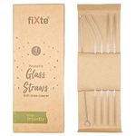 fiXte Reusable Glass Drinking Straws with Cleaning Brush Eco Friendly Party Summer Use Birthday Smoothie Milk Shake Clear Water Juice Straw Hot and Cold Drinks (Pack of 4), FXT68740