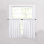 Cozynight White Sheer Tier Curtains 36 inch Length Linen Curtain Sheers Transparent Half Window Curtains Kitchen Tiers Bathroom Small Curtains Cafe Curtains Light Filtering Rod Pocket 2 Panels