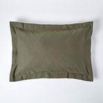 HOMESCAPES Luxury Soft Linen Oxford Pillowcase Plain Dark Green Textured Natural French Flax Fibre Linen & Pure 100% Cotton Blend Khaki Green King Size Oxford Style Pillowcase