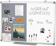 Magnetic Whiteboard Combination Frabic Pin Noticeboard Office Home School with Dry Erase Pen + 6 Pins,Gray,90x60cm