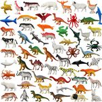 DOITEM Animal Toys, 60 Pcs Assorted Dinosaur Ocean Sea Animal Farm Animal Jungle Animal Wild Animals Dinosaurs Figure Realistic Plastic Zoo Play Set Small Toys for Kids Cupcake Topper Party Favors