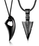 Diamday 2Pcs Stainless Steel Pendant Necklace for Mens Spearpoint Arrowhead Wolf Teeth Pendant Chain Necklace Set(Black)