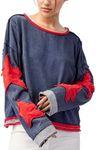 WINSASI Women Cotton Oversized Sweatshirt Lightweight Long Sleeve Crewneck Blue Red Hoodies Free A Star Tee Shirts 2024 Fall Pullover Top Trendy Preppy People Doop Dupes Fashion Clothes