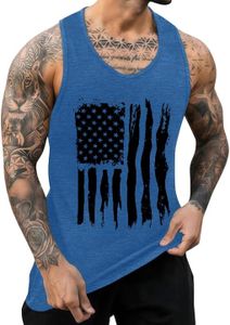 ONLYSTORY Mens Patriotic Tank Top American Flag Graphic 4th of July Sleeveless Shirts Crewneck Gym Workout Tanks Summer Beach Vacation Undershirts Blue Flag, M
