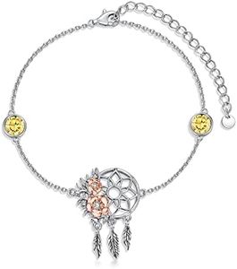 MBSUUH Dream Catcher Bracelet 925 Sterling Silver Synthetic Birthstone Rose Flower Dreamcatcher Jewelry Birthday Presents for Women Wife Mom(November)