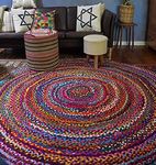 Home Beautiful Decor Multi Cotton Chindi Reversible Design Braided Rug, Hand Woven & Reversible Design Rug, Vibrant Fabric Rugs, for Living Room, Bedroom, Kitchen, Garden (130 Cm)