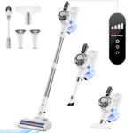 Trucozie Cordless Vacuum Cleaner, 38Kpa Max 45mins Vacuums with LED Display, Powerful 8 in 1 Lightweight Stick Vacuum with 2 HEPA, Stick Vacuums Cordless for Pet Hair, Hardwood, Carpets, Tile, White