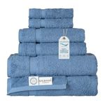 SALBAKOS Turkish Luxury Hotel and Spa Turkish Cotton, Organic, Eco-Friendly Bath Sheet (Set of 2) 6 Piece Set Blue