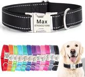 SEOUGEE Personalised Dog Collar with Engraved Metal Buckle, Reflective Nylon Collars for Small Medium Large Dogs with Custom Name Plate Phone Number, Adjustable (Black, M:Neck 35-50cm,Width 2cm)