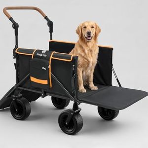 Snagle Paw Extra Large Dog Stroller for Large Dogs up to 100 lbs — Foldable Pet Wagon with Anti-Slip Ramp, Expandable Tailgate, All-Terrain Wheels, One-Step Brake & Adjustable Handle,Orange