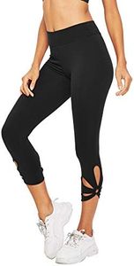 SweatyRocks Women's Mesh Capri Leggings Cuo Out Workout Yoga Running Crop Pants Black XL