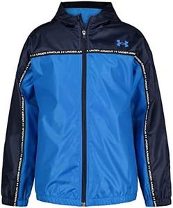 Under Armour Boys Windbreaker, Zip-up Jacket, Water Repellent and Windproof Windbreaker, Blue Circuit Taping, Large