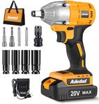 Adedad Cordless Impact Wrench 1/2 inch, 20V Brushless Impact Gun with Battery and Charger, High Torque 300 ft-lbs 3000 RPM Impact Wrench with 1-Hour Fast Charger, Led Light