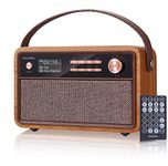 Roxel Retro D1 Vintage DAB+/FM Radio Wireless Speaker | Bedside Alarm Clock with Sleep Function. Rustic Exterior, Mains and USB Rechargeable, TF card, AUX and USB Compatible (Walnut)