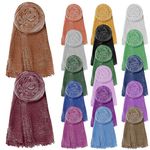 18 Pieces Women Scarf, Women Soft Cotton Scarf Shawl Head Scarf, Cotton Hemp Scarf Long Hijab Scarf Head Wraps for Women Whole Season, 27 x 70 Inch(18 Colors)