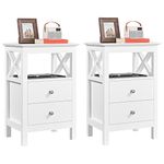 Yaheetech 2pcs Bedside Tables, White Nightstand Cabinet with X Shaped Design, Set of 2 Wooden Sofa Side Table with Drawers and Shelf for Living Room/Bedroom/Small Space, 30×40×60cm, White