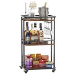 IBUYKE 3-Tier Home Bar Serving Cart,Kitchen Storage Carts With Wheels,11.79x15.72x33.01 inches,Rolling Mini Bar Cart for Home, Outdoor, Kitchen, Bedroom, Living Room TMJ319H